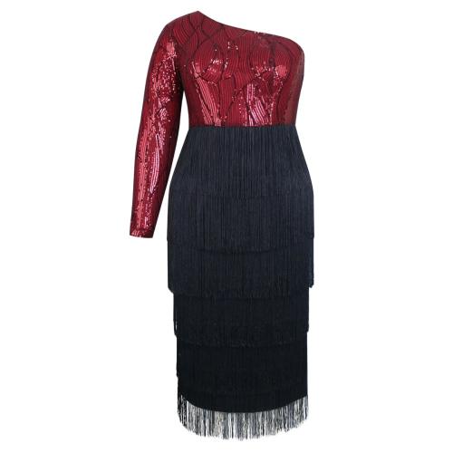 Polyester Slim & Plus Size One-piece Dress wine red PC