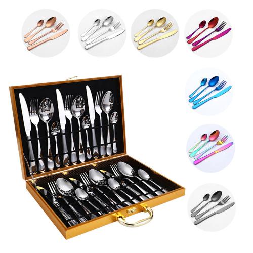 304 Edelstahl Besteck-Set, plattiert, mehr Farben zur Auswahl, 24Pcs/Box, Box