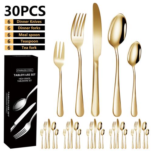 410 Edelstahl Besteck-Set, plattiert, mehr Farben zur Auswahl, 30Pcs/Festgelegt, Festgelegt