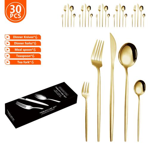 410 Edelstahl Besteck-Set, plattiert, mehr Farben zur Auswahl, 30Pcs/Festgelegt, Festgelegt