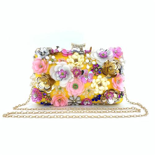 Silk & Polyester Evening Party Clutch Bag with chain floral PC