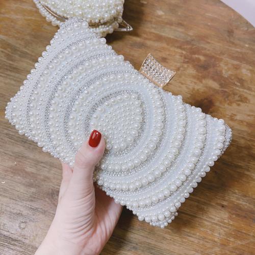 Metal Bolso de embrague, Perla de plástico, patrón diferente para la elección, blanco, trozo