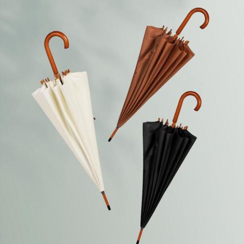 Wood & Pongee 16 rid-frame & automatic & windproof & Waterproof Sun-Rain Umbrella Fiber Solid PC