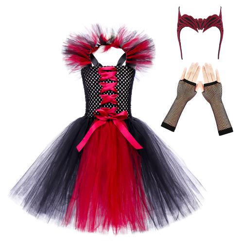 Polyester Children Witch Costume Halloween Design red and black Set