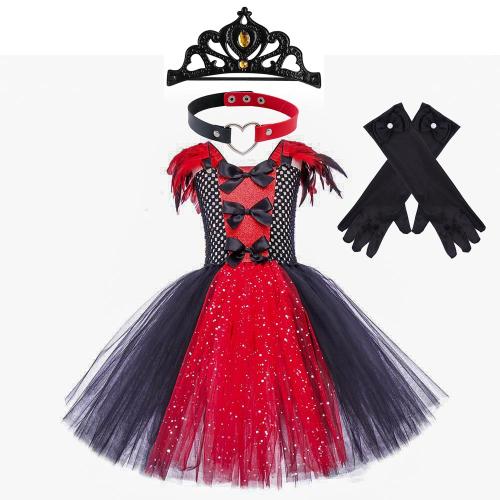 Polyester Children Witch Costume Halloween Design red and black PC