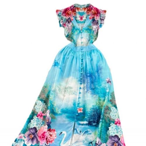 Coton mercerisé Robe d’une seule pièce Imprimé Bleu pièce