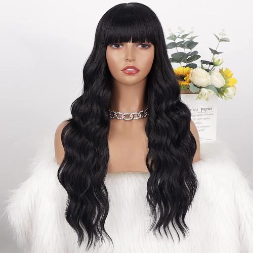 High Temperature Fiber mid-long hair & Wavy Wig for women black PC