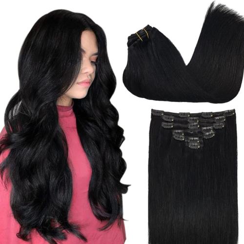 Human Hair can be permed and dyed & Wavy Wig for women & seven piece handmade black PC