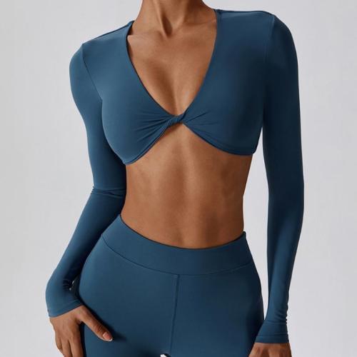 Polyamide & Spandex Slim & Quick Dry Women Yoga Tops midriff-baring & skinny Solid PC
