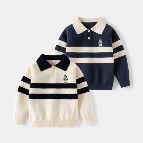 Cotton Boy Sweater embroidered striped PC