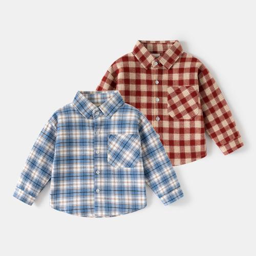 Cotton Boy Shirt & with pocket printed plaid PC