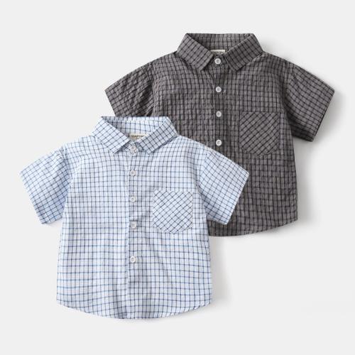 Cotton Boy Shirt & with pocket printed plaid PC