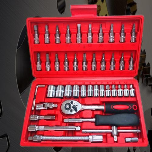 46 Pieces 1/4 inch Drive Socket Ratchet Wrench Set with Bit Socket Set Metric and Extension Bar for Auto Repairing and Household with Storage Case