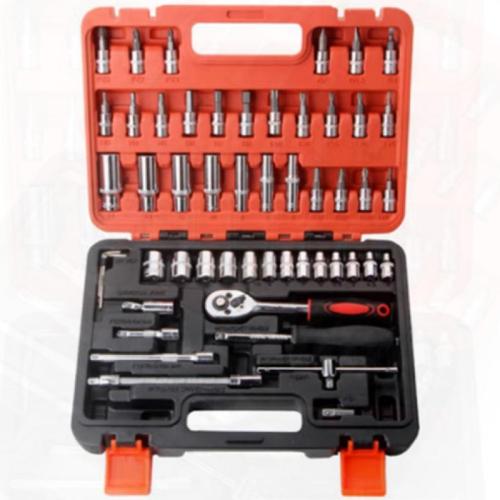 53 Pieces Socket Wrench Set Drive Socket Set with 1/4 Inch Ratcheting Wrench Plastic Toolbox Storage Case for Automotive Repair And Home Use