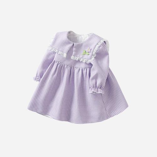 Coton Robe d’une seule pièce de fille Imprimé Plaid Violet pièce