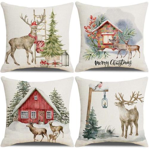 Linen Throw Pillow Covers durable & christmas design printed PC