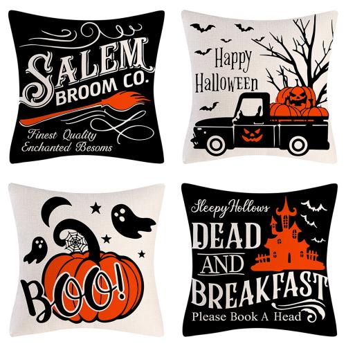 Linen Throw Pillow Covers Halloween Design & durable printed PC