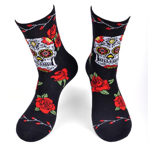 Coton Chaussettes unisexes pour les genoux jacquard motif de crâne Noir : Paire