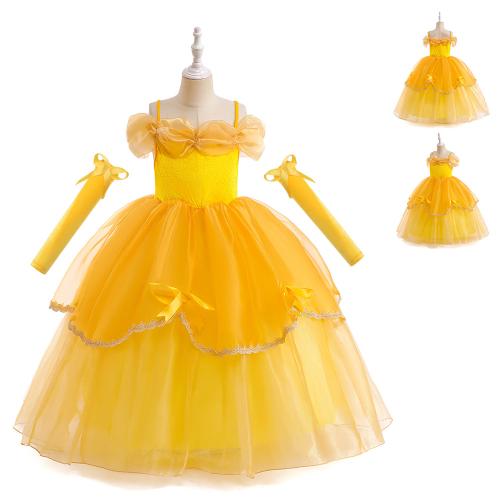 Viscose & Polyester & Coton Costume de princesse d’enfants oversleeve & Robe Jaune pièce