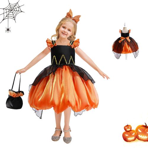 Viscose & Polyester Enfants Halloween Cosplay Costume Coton Orange pièce
