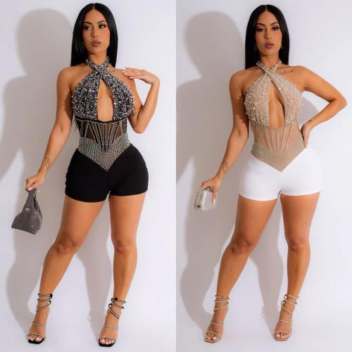 Polyester Slim Women Romper backless & hollow iron-on PC