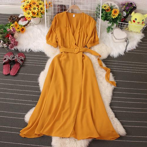 Polyester Waist-controlled One-piece Dress deep V Solid : PC