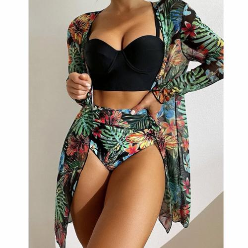 Spandex & Polyester Tankinis Set & three piece & padded printed floral Set