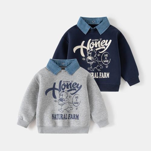 Cotton Children Sweatshirts for boy & fake two piece printed Cartoon PC
