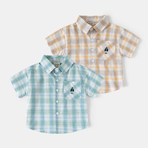 Cotton Boy Shirt & with pocket printed plaid PC