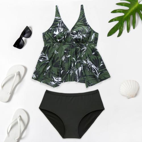 Spandex & Poliestere Sada Tankinis Stampato listový vzor Zelené Nastavit