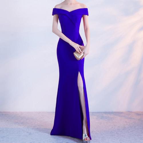 Polyester Plus Size One-piece Dress & off shoulder Solid PC