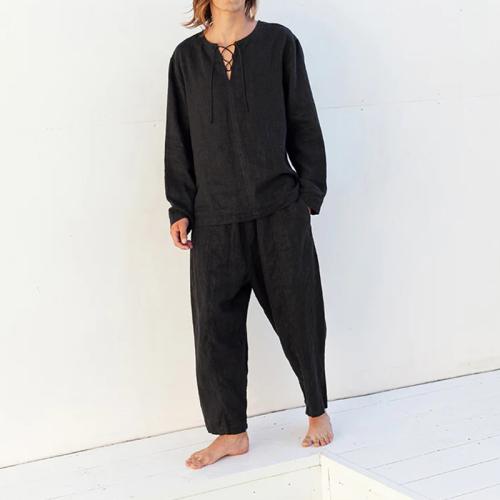 Polyester Men Casual Set & two piece & loose & with pocket Pants & top Set