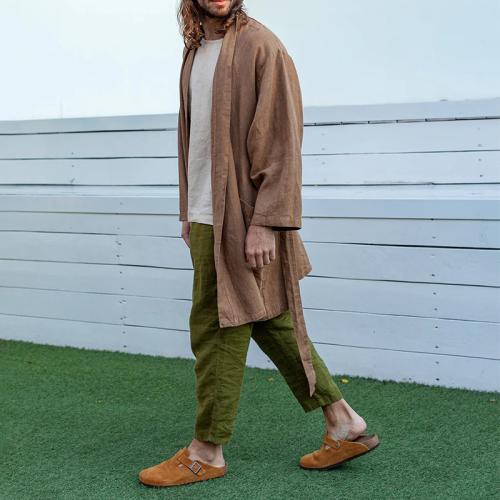 Polyester Men Coat & loose & with pocket khaki PC