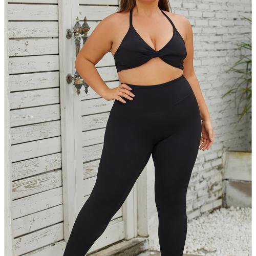 Polyamide & Spandex Quick Dry & Plus Size Women Sportswear Set slimming Long Trousers & Sport Bra Solid PC