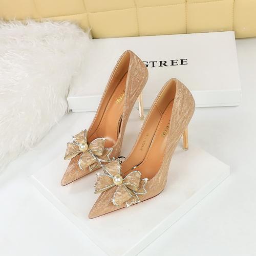 PU Leather Stiletto High-Heeled Shoes hardwearing & with rhinestone Pair