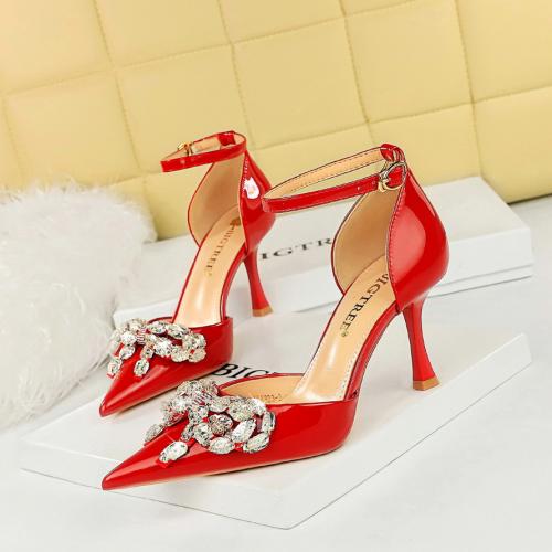 Patent Leather Stiletto High-Heeled Shoes hardwearing & with rhinestone Pair