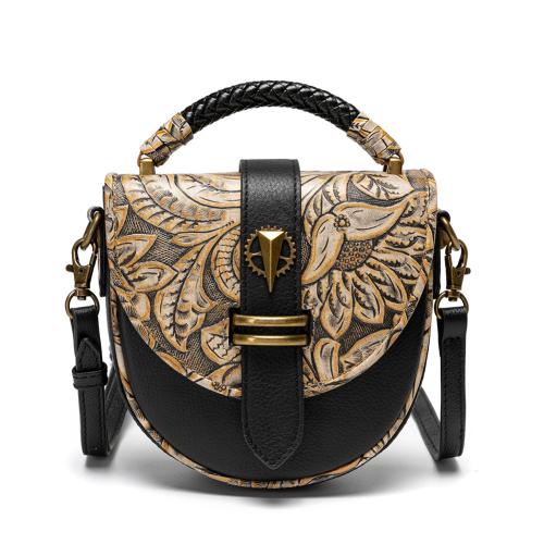 Cowhide & Leather Shell Shape Handbag attached with hanging strap black PC