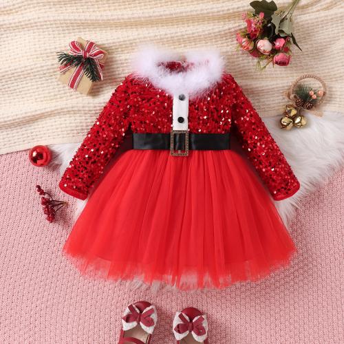Cotton Girl One-piece Dress patchwork Others red PC