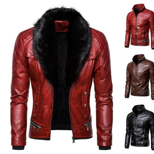 PU Leather Slim Men Motorcycle Leather Jacket Polyester Solid PC