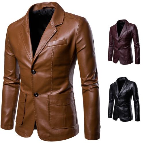 PU Leather & Polyester Slim Men Motorcycle Leather Jacket & thermal Solid PC