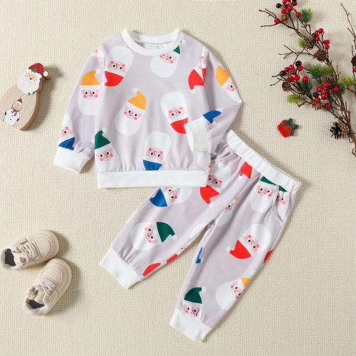 Cotton Christmas costume Children Clothes Set christmas design Cotton Pants & top printed Others multi-colored Set
