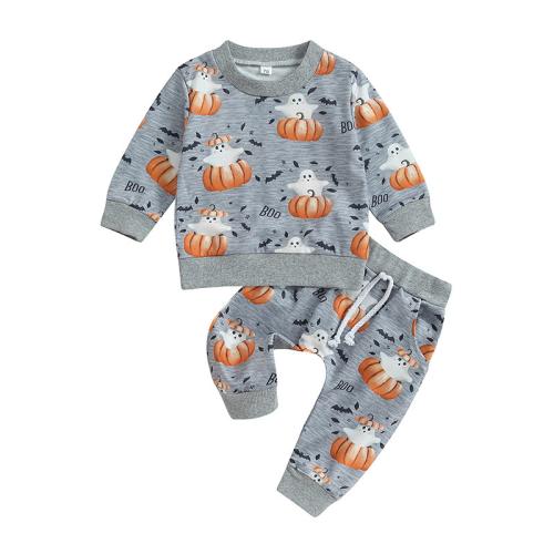 Cotton Boy Clothing Set Halloween Design & two piece Pants & top printed Others gray Set