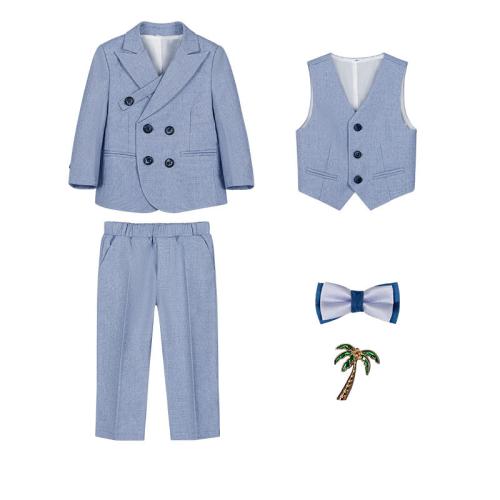 Spandex & Polyester Soft Boy Leisure Suit five piece  & breathable Solid Set