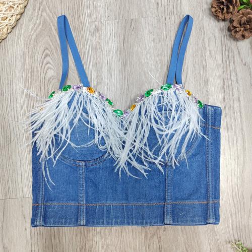 Polyester Camisole & skinny & with rhinestone blue PC