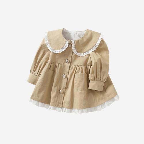 Cotone Dívka Kabát Patchwork Pevné Khaki kus