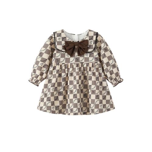 Cotone Dívka Jednodílné šaty Stampato Kostkované Brown kus