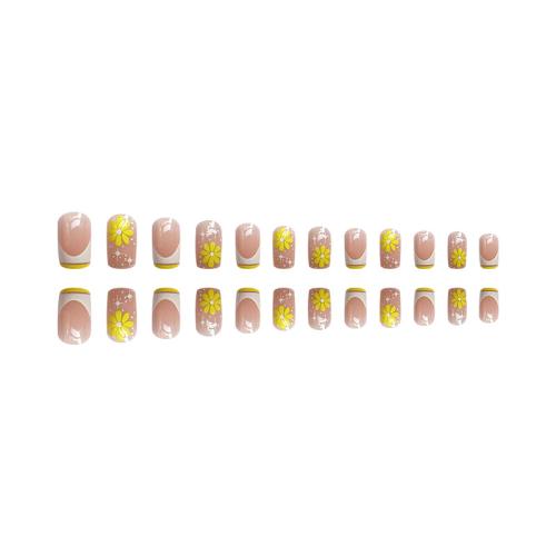 El plastico Uñas postizas, floral, amarillo, Conjunto