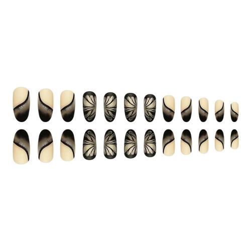 El plastico Uñas postizas, patrón de mariposa, negro, Conjunto