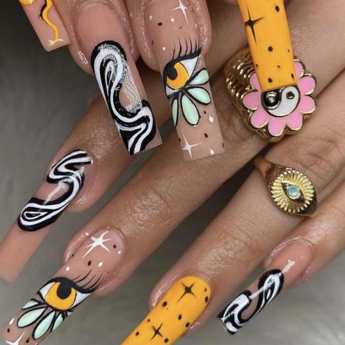 El plastico Uñas postizas, Dibujos animados, amarillo, Conjunto