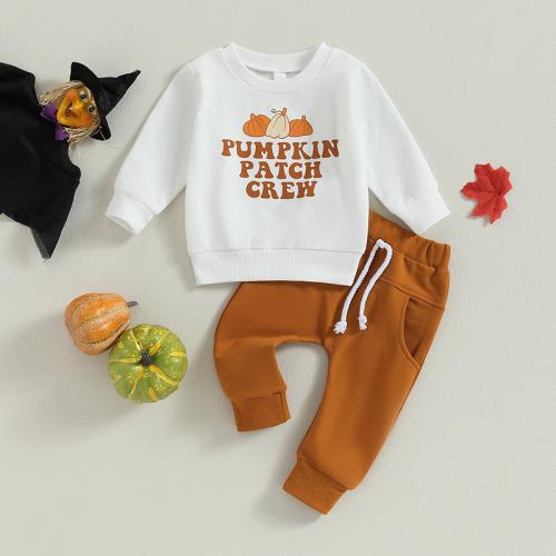 Cotton Boy Clothing Set & two piece Pants & top printed letter white Set